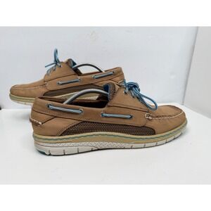 Sperry Top Sider Mens 11.5M Boat Shoes Tan Leather Mesh Lace Up Comfort